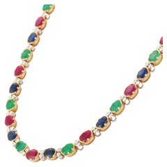 Emerald Ruby Blue Sapphire and Diamond Wedding Necklace