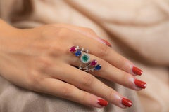 Emerald Ruby Blue Sapphire Diamond 18 Karat Gold Ring