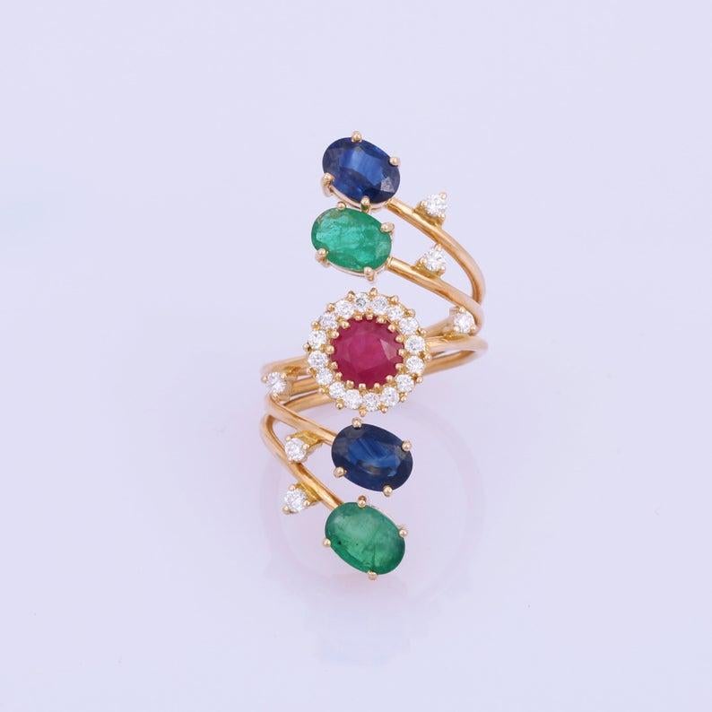 blue sapphire and ruby ring