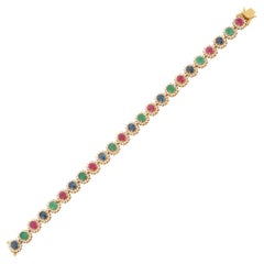 Emerald, Ruby, Blue Sapphire Diamond Bracelet in 18K Yellow Gold 