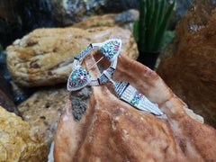 Emerald, Ruby, Blue Sapphire with Diamond Brooch Set in 18 Karat White Gold