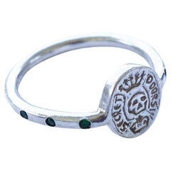 Emerald Ruby Crest Signet Skull Ring Memento Mori Style Silver