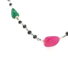 Emerald Ruby Cts 55.84 and Black Diamond Cts 12.58 Beaded Necklace