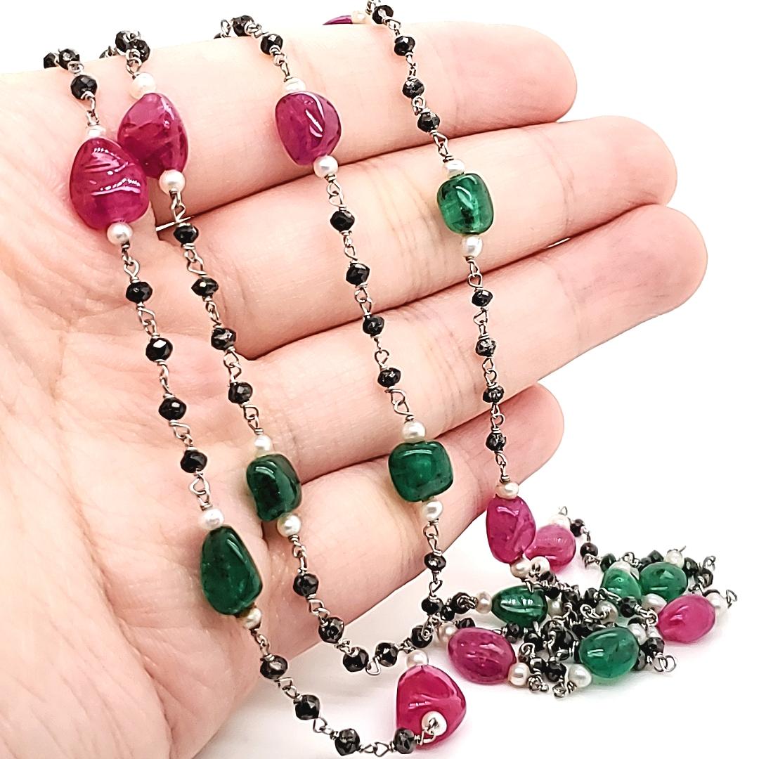 Collier de perles Cts 55,84 et diamants noirs Cts 12,58 Neuf - En vente à Hong Kong, HK