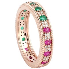 Emerald Ruby Diamond 18 Karat Gold Eternity Ring