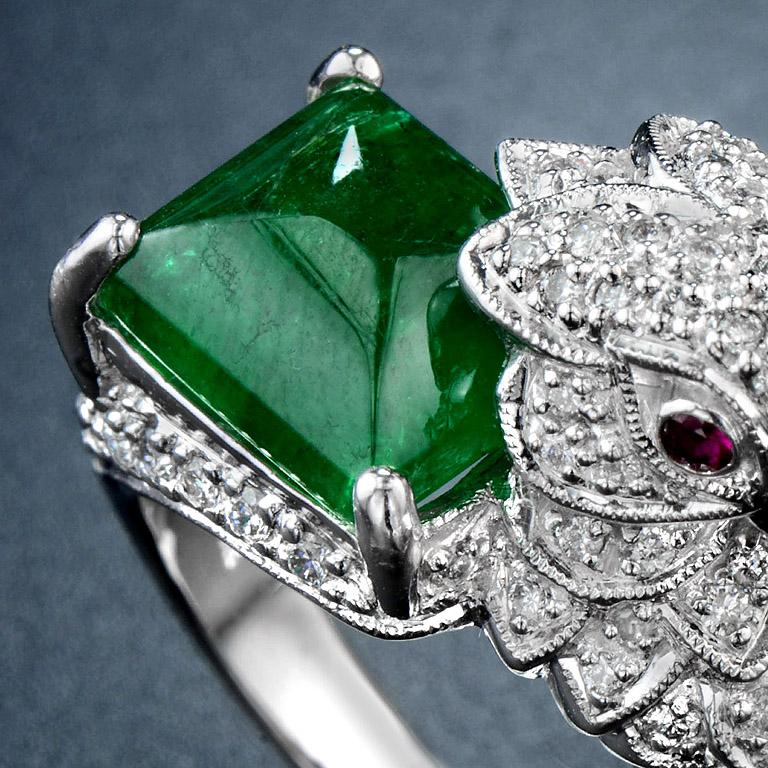 Emerald Ruby Diamond Bird Cocktail Ring 1
