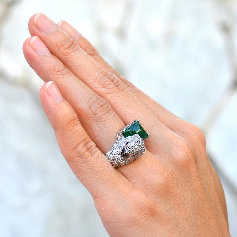 Emerald Ruby Diamond Bird Cocktail Ring 4