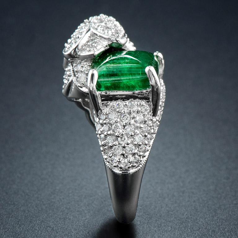 Contemporary Emerald Ruby Diamond Bird Cocktail Ring