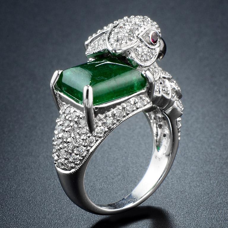 Emerald Ruby Diamond Bird Cocktail Ring at 1stDibs | bird diamond ring ...