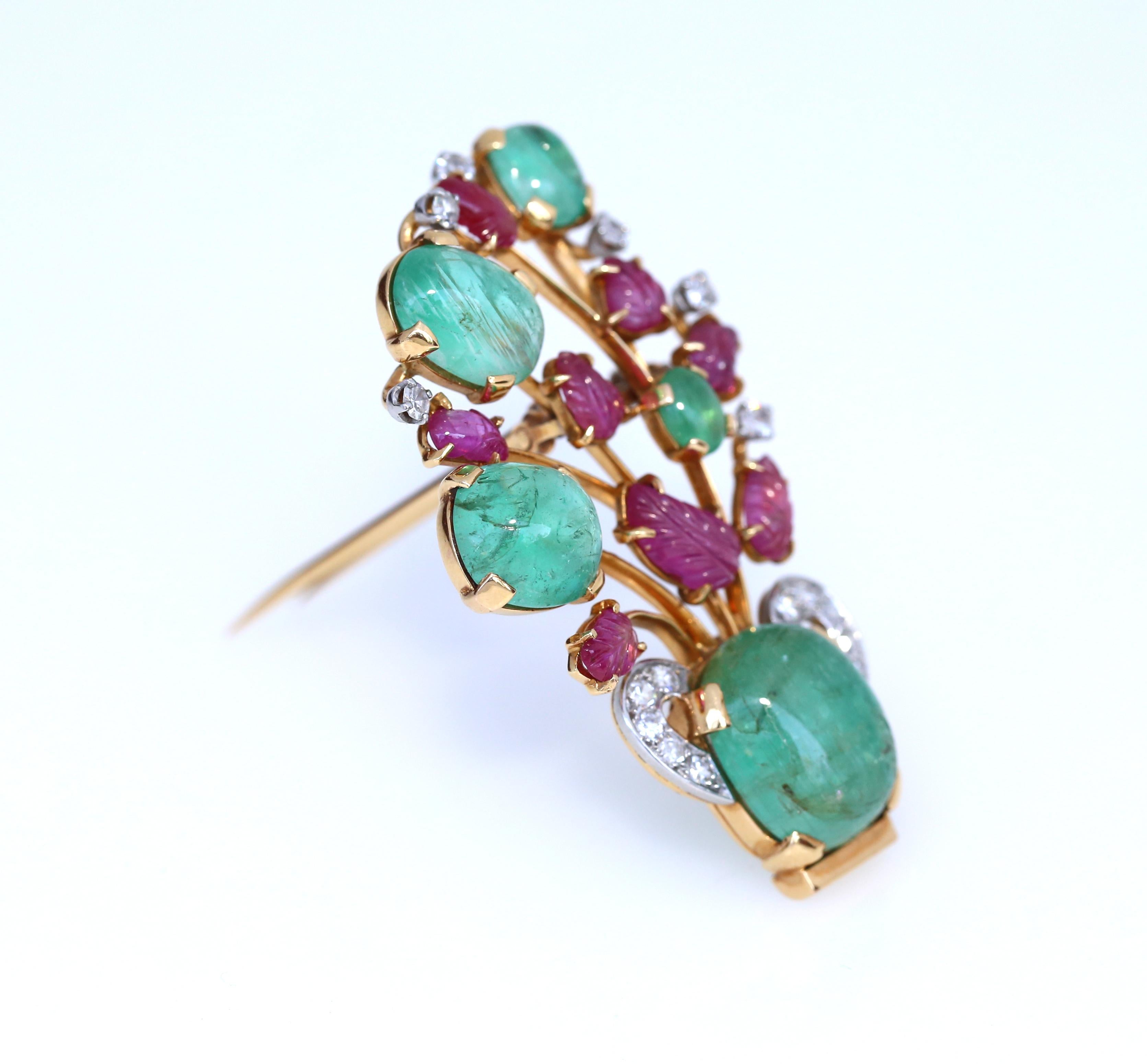 Princess Cut Emerald Ruby Diamond Brooch Pin 1910 Collection Princess Theresa