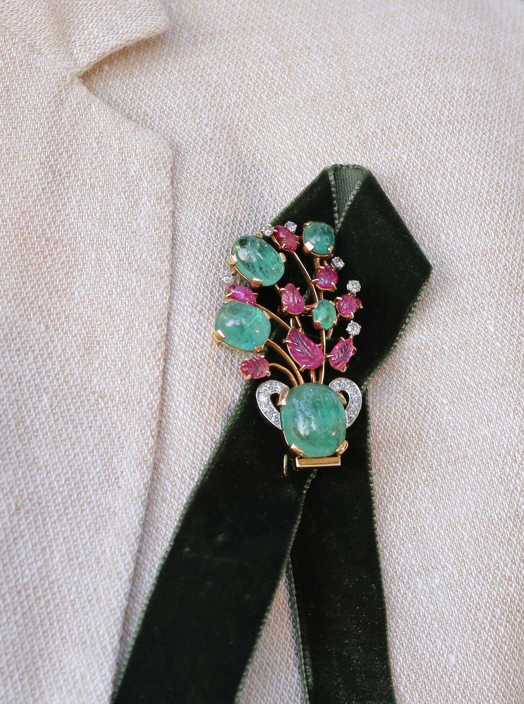 Emerald Ruby Diamond Brooch Pin 1910 Collection Princess Theresa 1