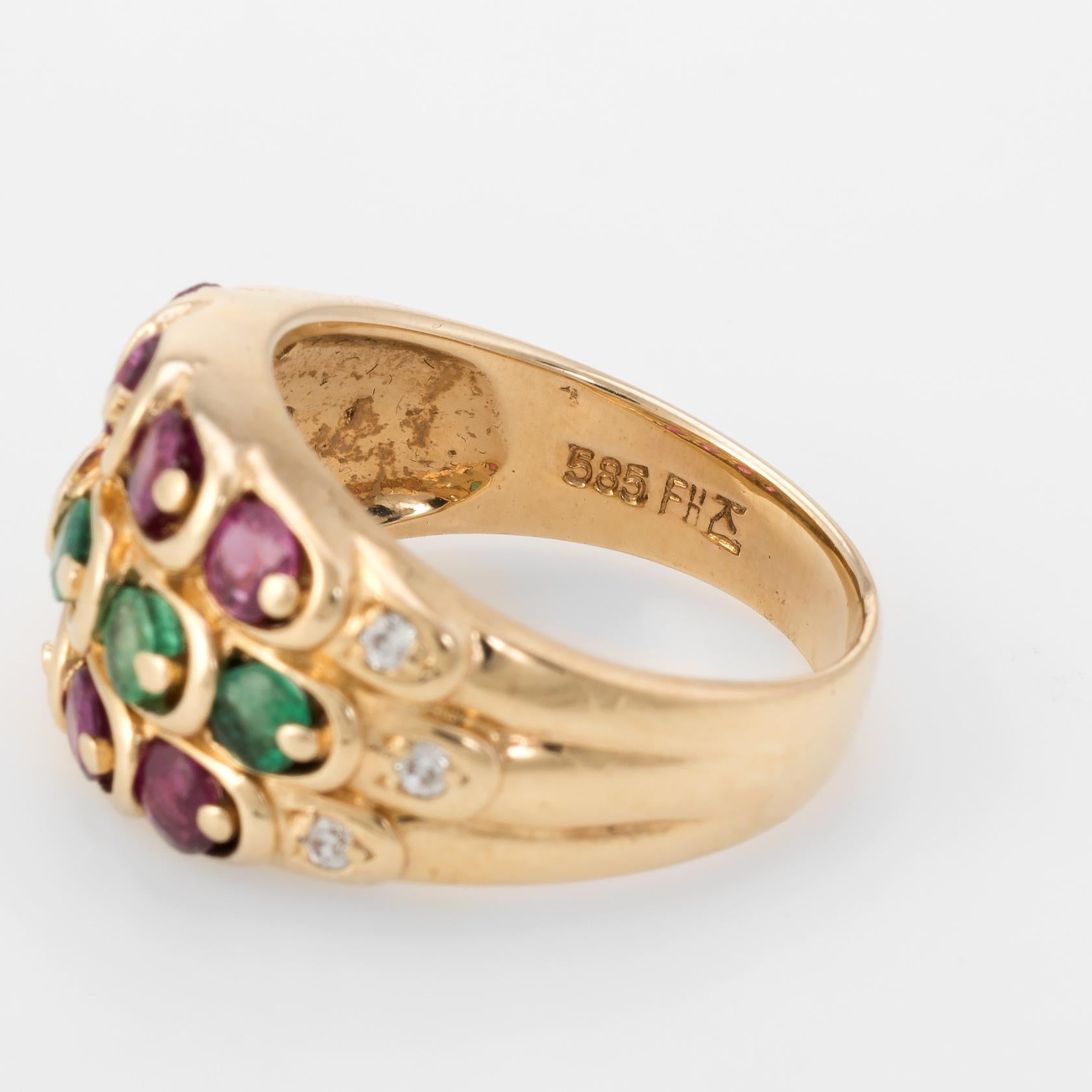 Emerald Ruby Diamond Cigar Band Ring Vintage 14 Karat Yellow Gold Estate Jewelry 1