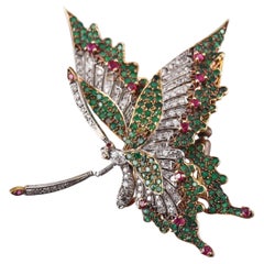 Emerald Ruby Diamond Gold En Tremblant Butterfly Brooch Pin