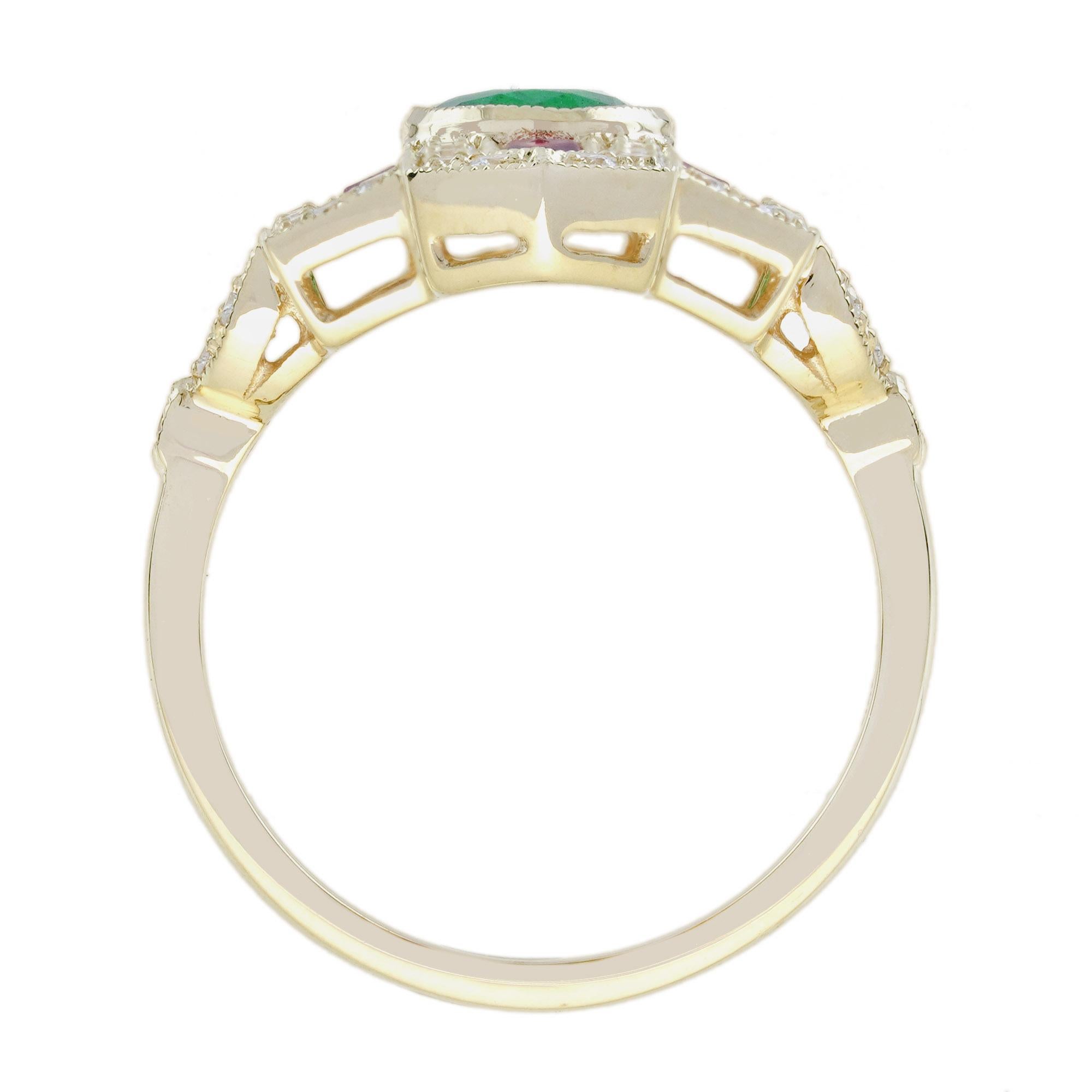 Smaragd & Rubin Diamant Vintage inspiriert Art Deco Stil Dinner Gelbgold Ring (Ovalschliff) im Angebot