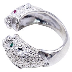 Smaragd-Rubin  Doppelkopf Jaguar Ring Sterlingsilber Tierschmuck J Dauphin