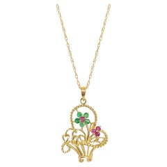Emerald & Ruby Flower Basket Necklace
