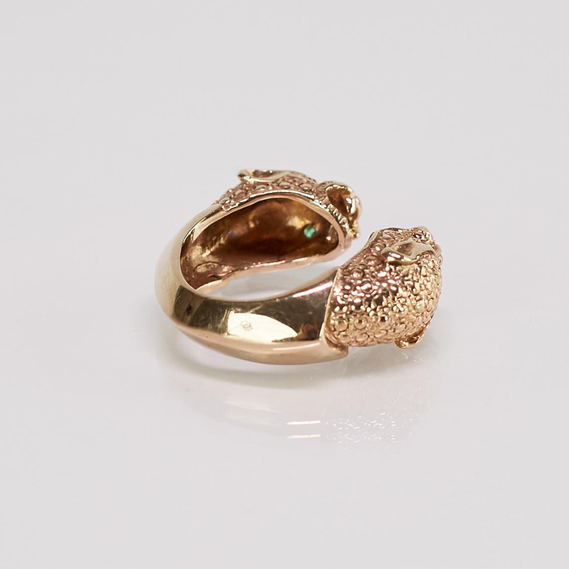 Brilliant Cut Emerald Ruby Jaguar Ring Animal Jewelry Bronze J Dauphin For Sale