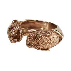 Emerald Ruby Jaguar Ring Animal Jewelry Bronze J Dauphin