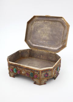 Emerald & Ruby Mounted Silvered Filigree Box