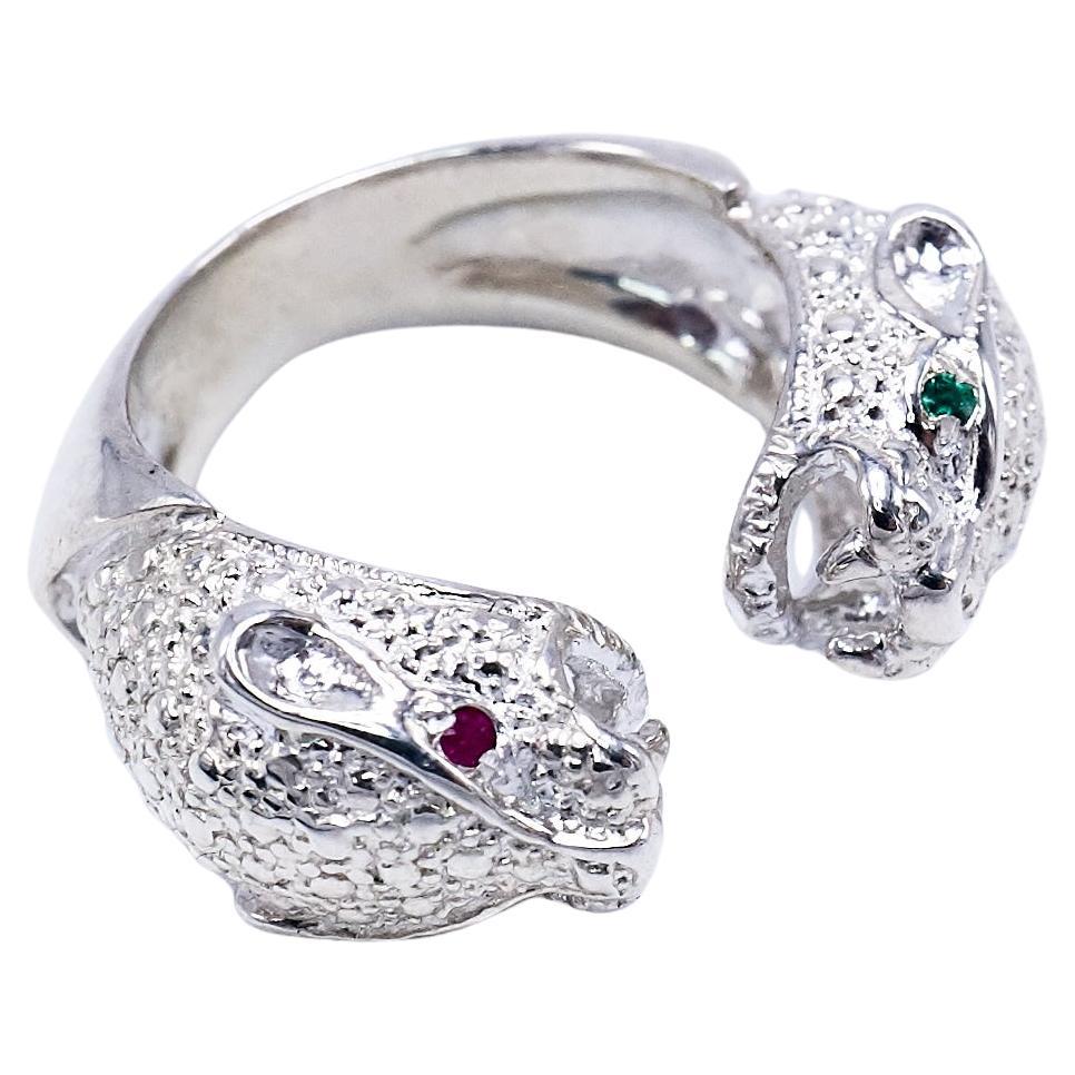 Esmeralda Ruby Pantera Jaguar Anillo Plata de Ley Joyería Animal J DAUPHIN