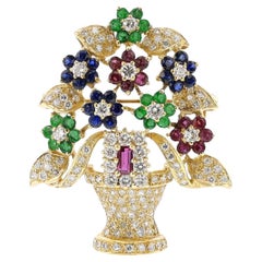 Broche Bouquet Floral Esmeralda, Rubí, Zafiro y Diamantes, 18k
