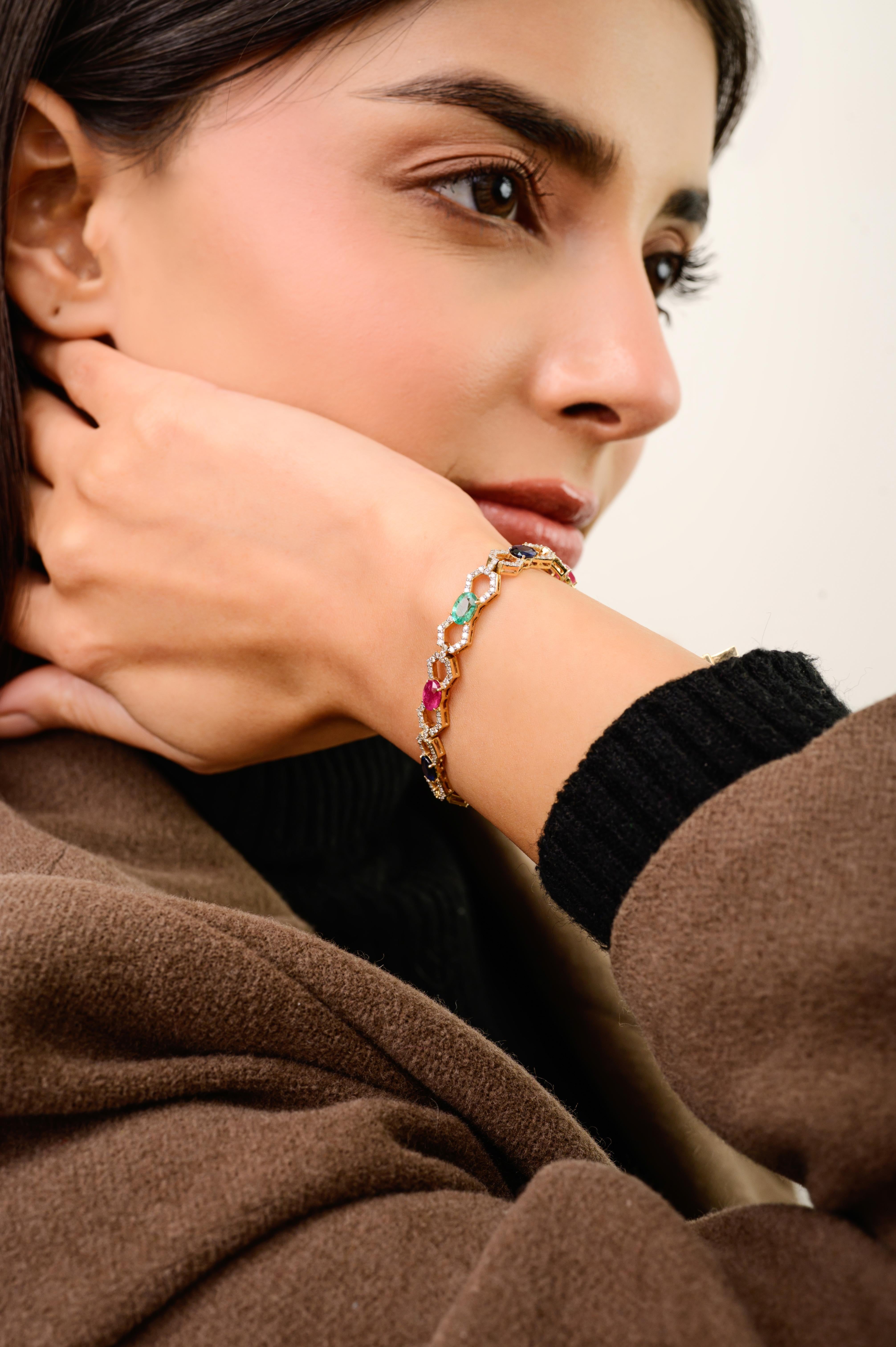 Emerald Ruby Sapphire & Diamond Multicolor Tennis… - image 4