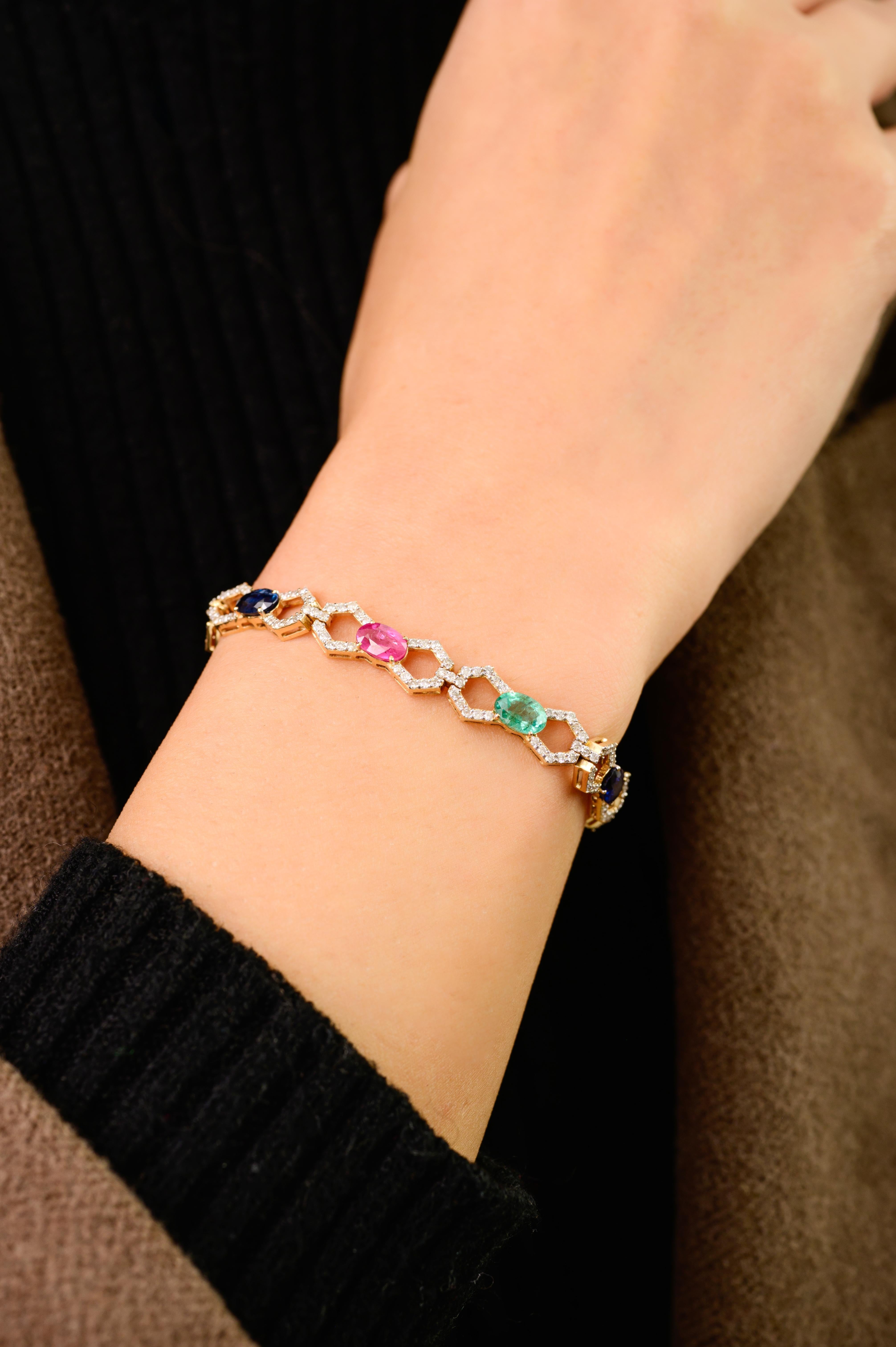 Emerald Ruby Sapphire & Diamond Multicolor Tennis… - image 6