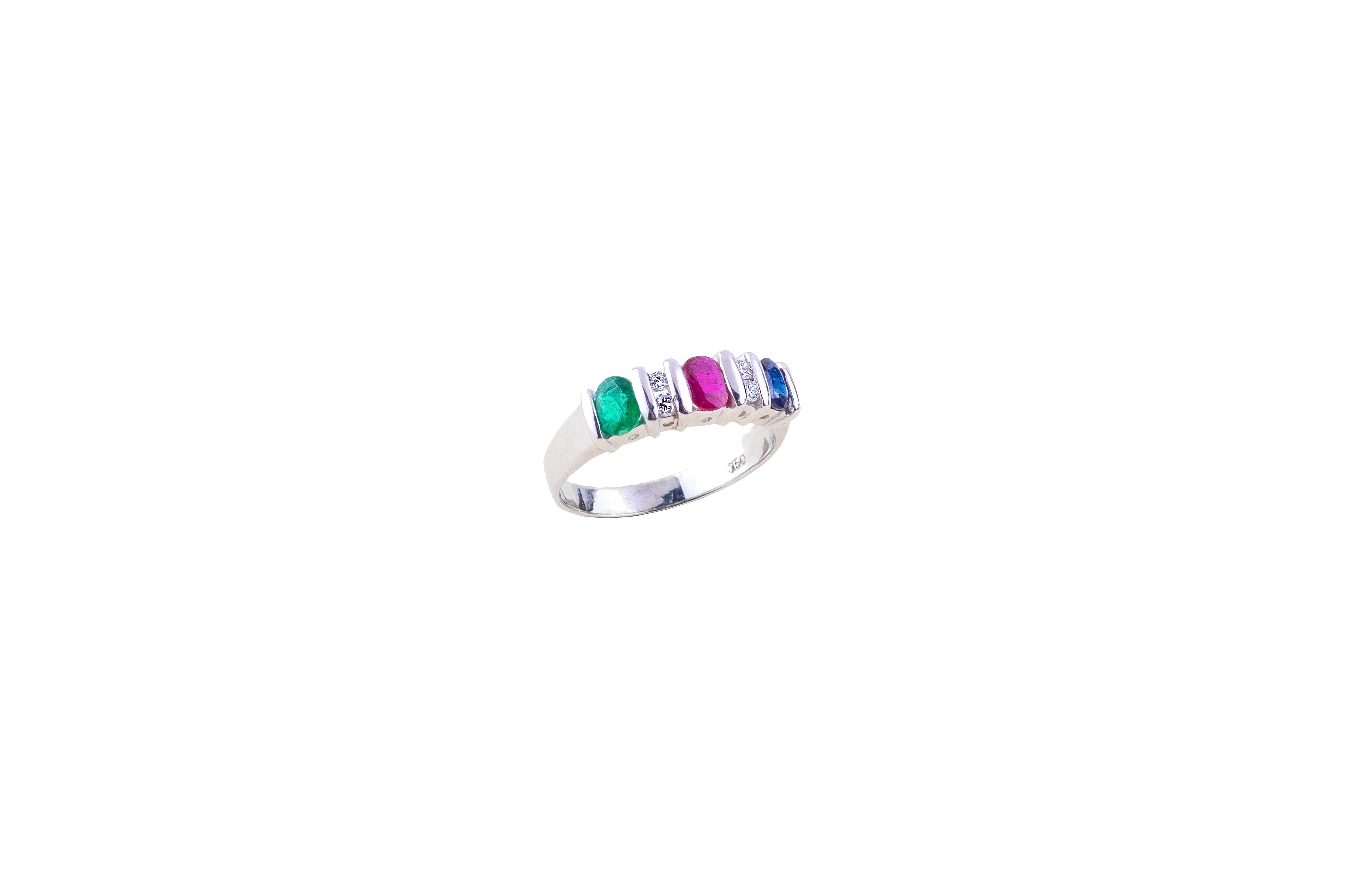 Oval Cut Emerald Ruby Sapphire Diamond Ring