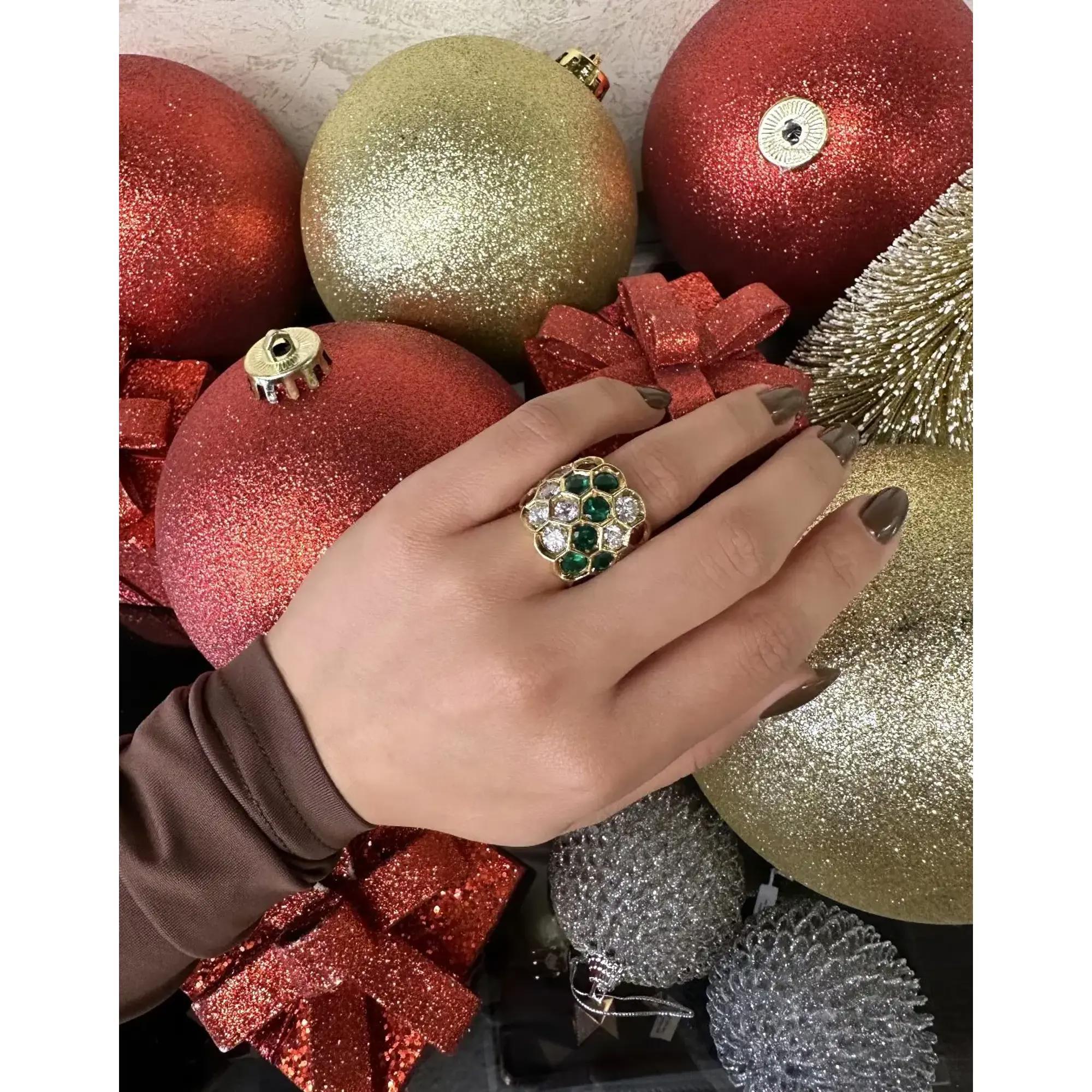 Emerald Ruby Sapphire Diamond Wide Cocktail Band Ring 18K Yellow Gold Size 6.75 In Excellent Condition For Sale In New York, NY