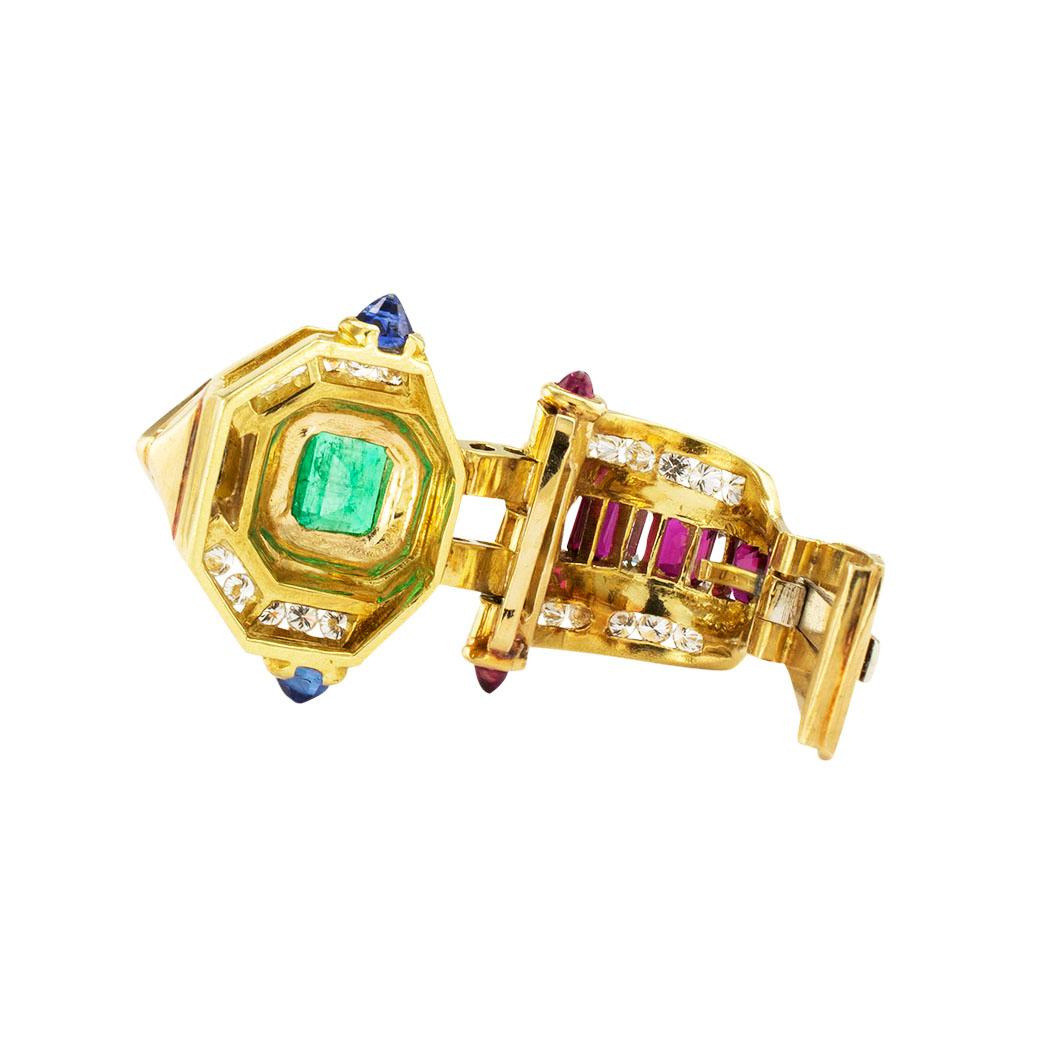 Women's or Men's Emerald Ruby Sapphire Diamond Yellow Gold Enhancer Pendant