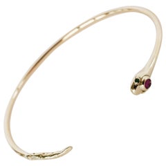 J Dauphin Bracelet manchette jonc serpent en bronze avec émeraude et rubis