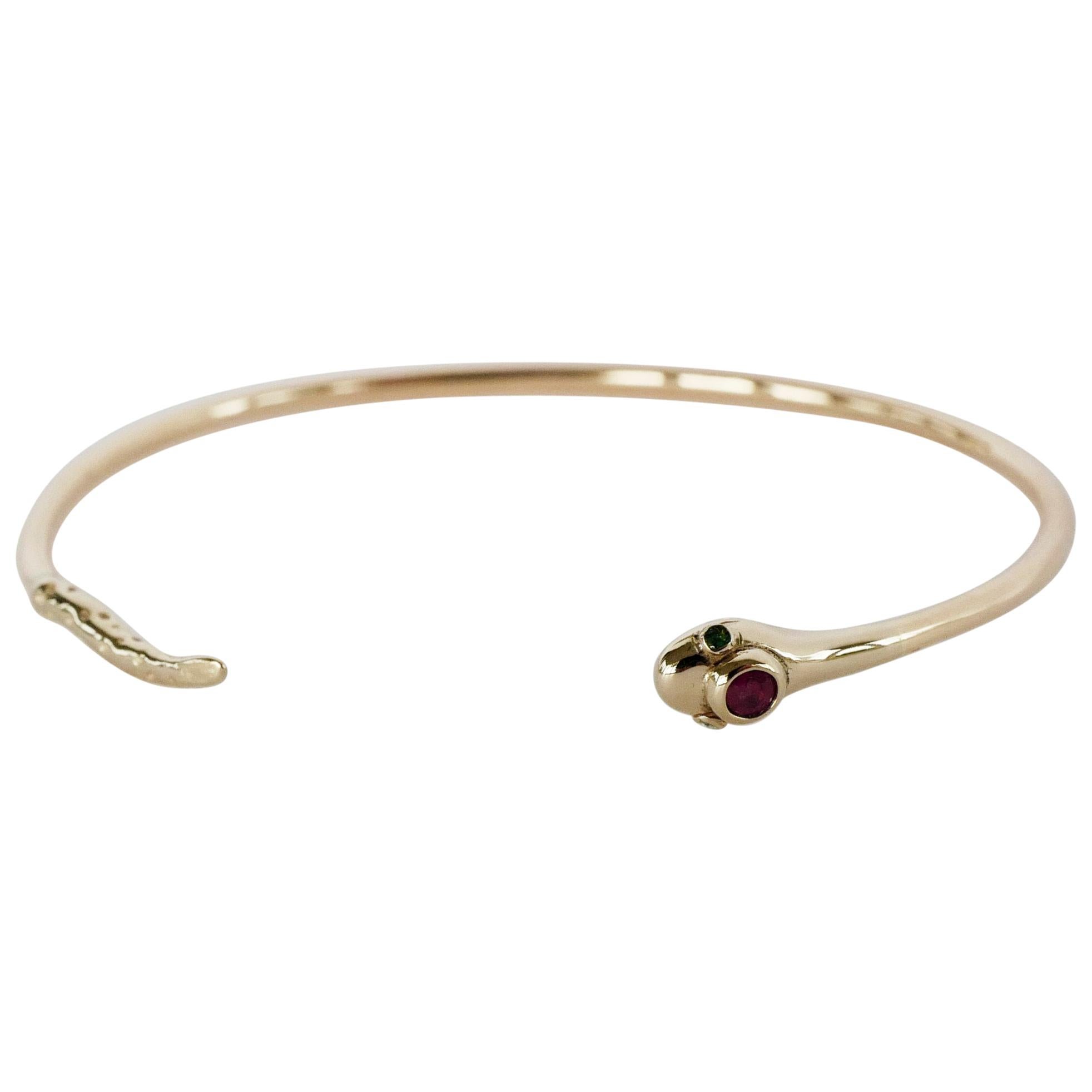 Smeraldo rubino serpente bracciale bronzo stile vittoriano J DAUPHIN