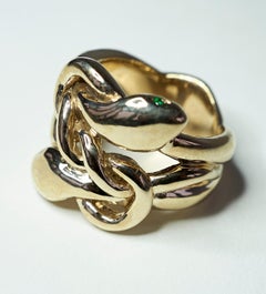 Emerald Ruby Snake Ring Double Head Victorian Style Bronze Cocktail J Dauphin
