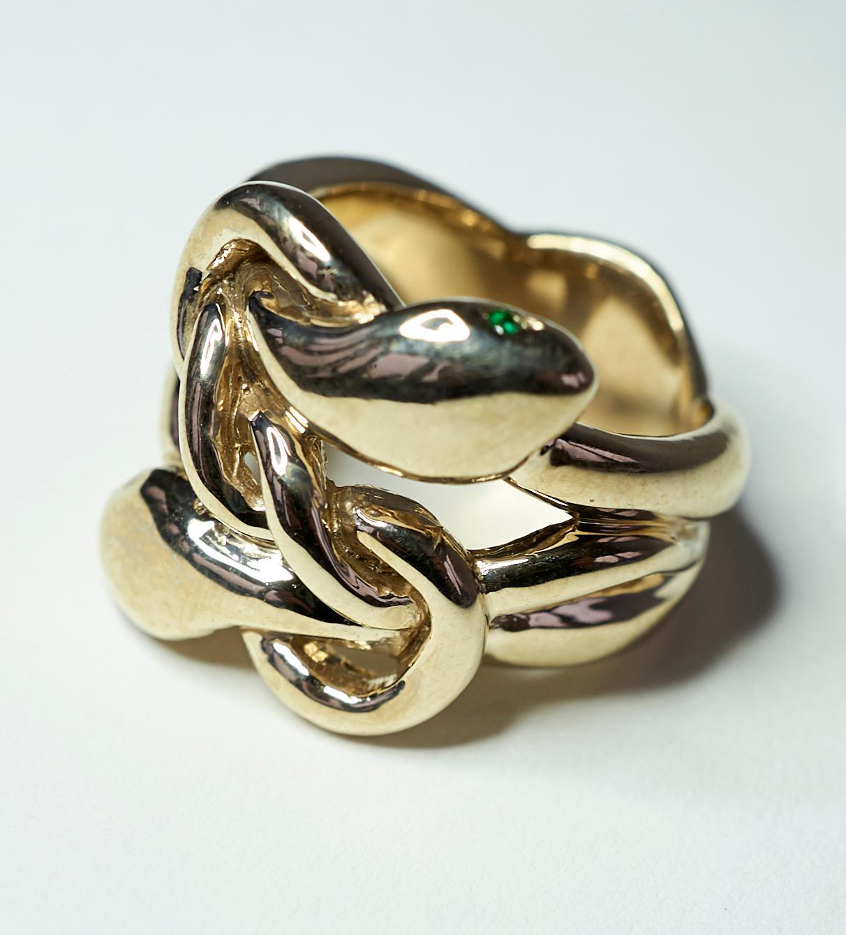 Emerald Ruby Snake Ring Victorian Style Bronze Cocktail Ring J Dauphin In New Condition For Sale In Los Angeles, CA