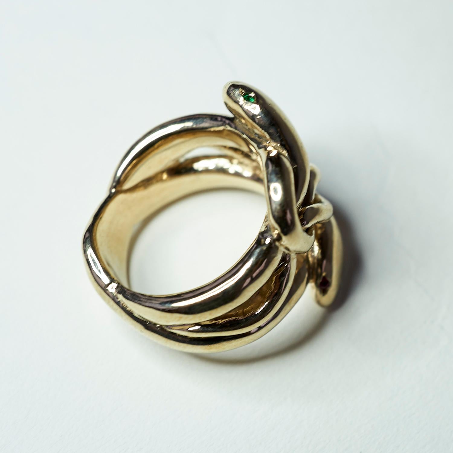 Emerald Ruby Snake Ring Victorian Style Cocktail Ring Bronze J Dauphin 1