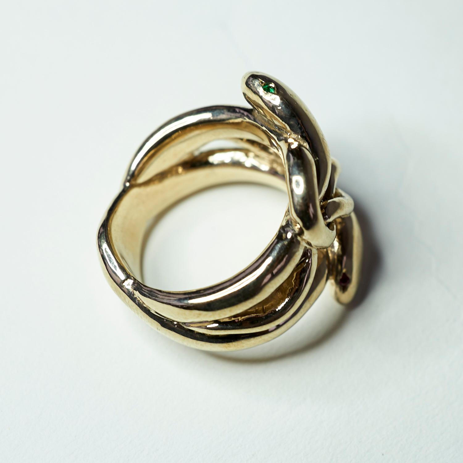 Emerald Ruby Snake Ring Victorian Style Cocktail Ring Bronze J Dauphin 2