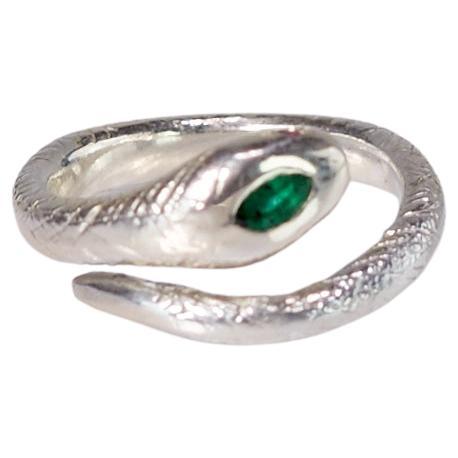 Victorian Emerald Ruby Snake Ring Silver Cocktail Style Sterling For Sale