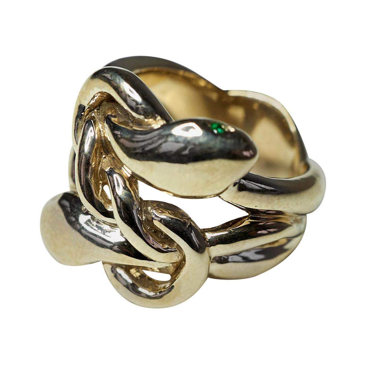 Contemporary Emerald Ruby Snake Ring Victorian Style Bronze Cocktail J Dauphin For Sale
