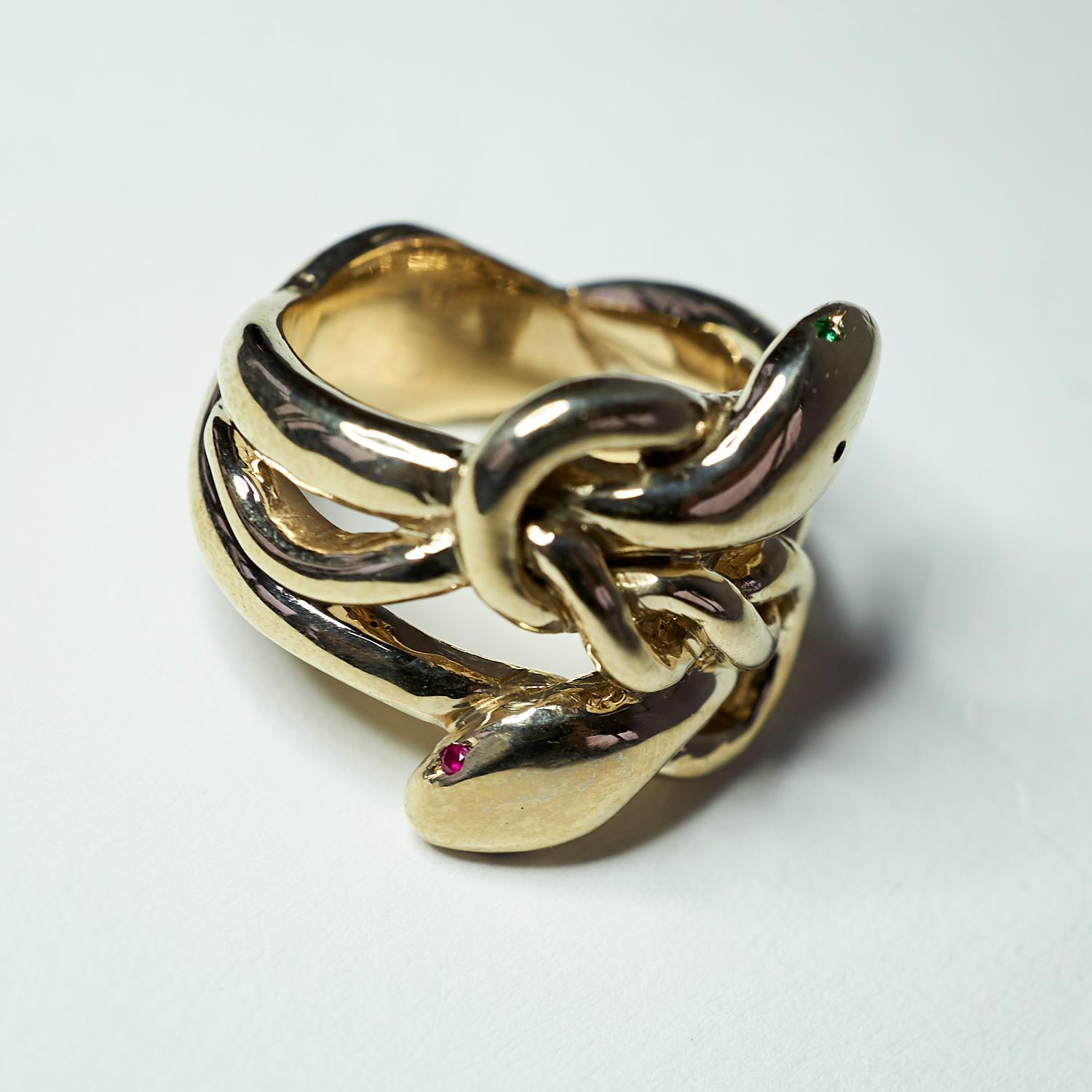 Emerald Ruby Snake Ring Victorian Style Bronze Cocktail J Dauphin In New Condition For Sale In Los Angeles, CA