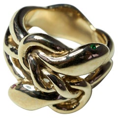 Bague cocktail en forme de serpent en émeraude, rubis et rubis de style victorien J Dauphin