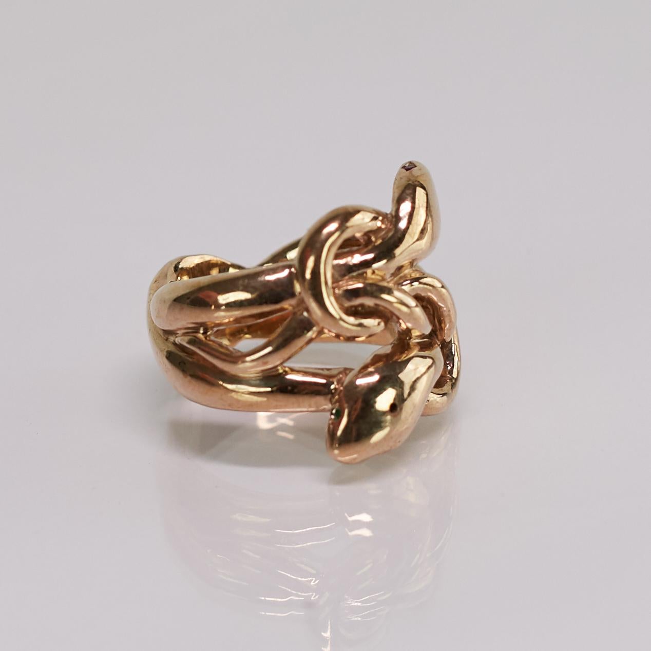 Contemporary Emerald Ruby Snake Ring Victorian Style Cocktail Ring Bronze J Dauphin For Sale