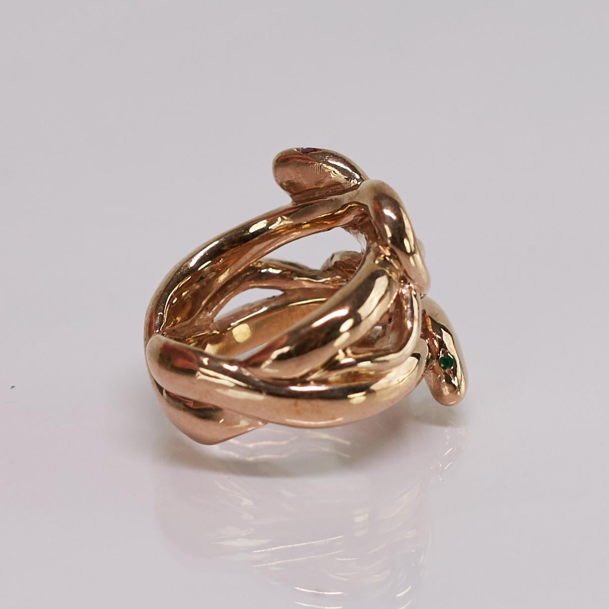 Emerald Ruby Snake Ring Victorian Style Cocktail Ring Bronze J Dauphin In New Condition For Sale In Los Angeles, CA