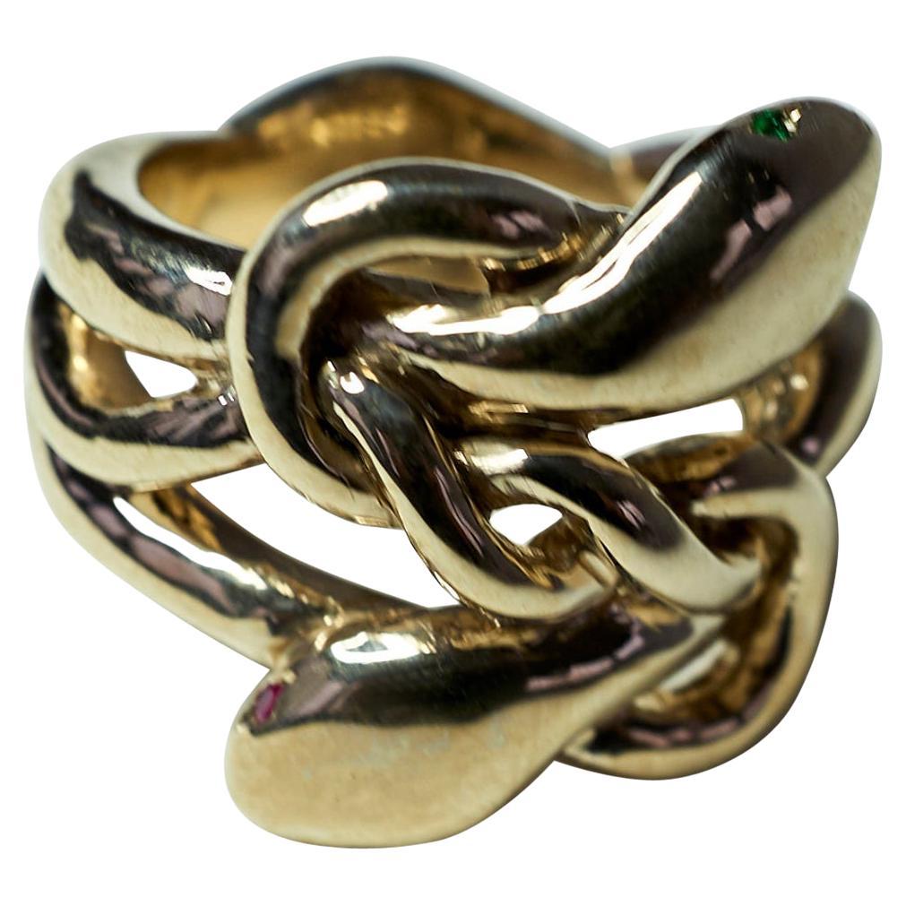 Emerald Ruby Snake Ring Victorian Style Cocktail Ring Bronze J Dauphin For Sale