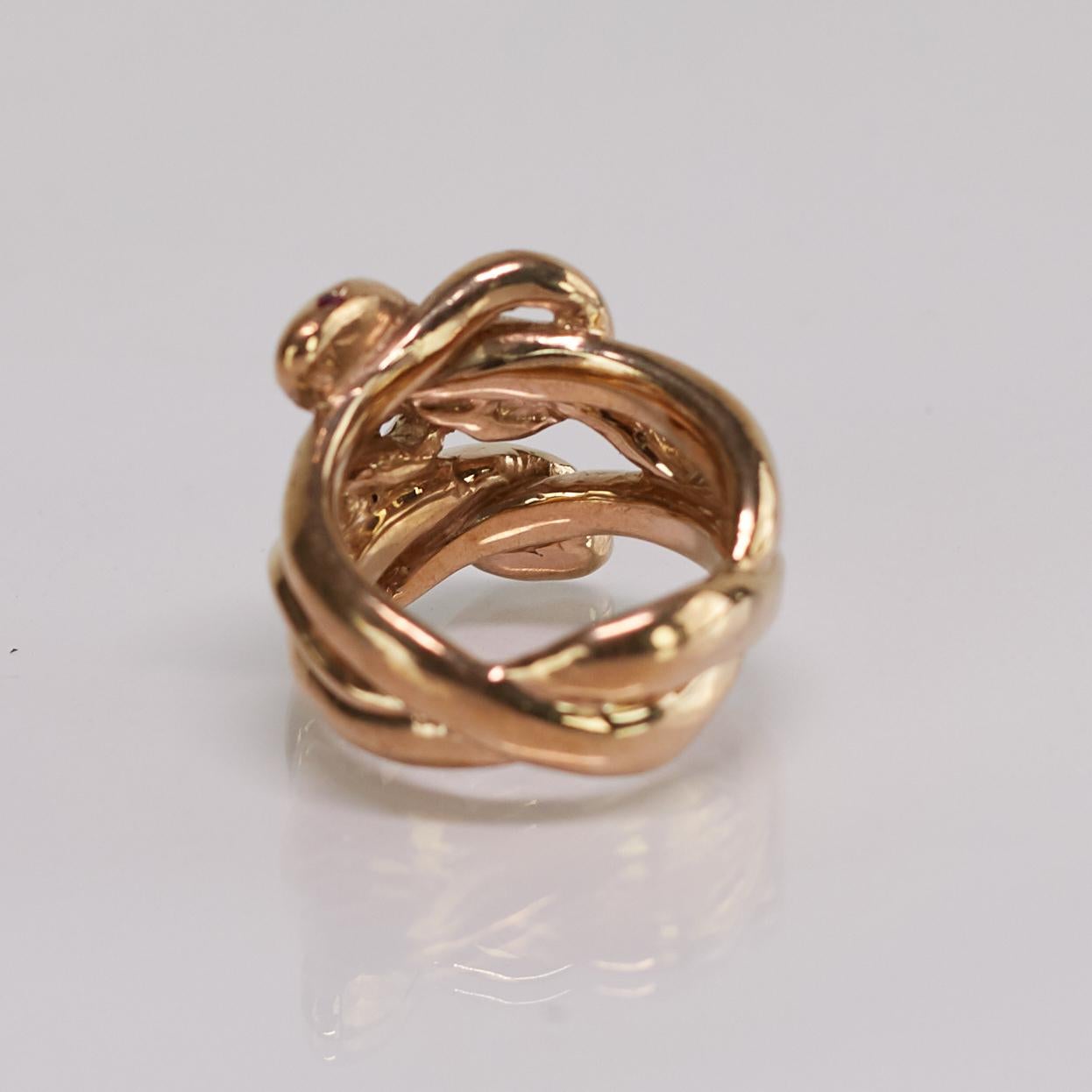 Emerald Ruby Snake Ring Victorian Style Cocktail Ring Gold Vermeil J Dauphin In New Condition For Sale In Los Angeles, CA