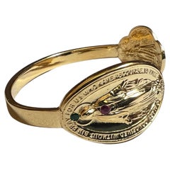Emerald Ruby Virgin Mary Bangle Bracelet Cuff Gold Plated Spiritual Religious