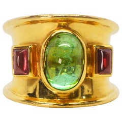 Emerald Ruby Yellow Gold Band Ring