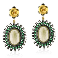 Emerald Rutilated Quartz Diamond Earrings