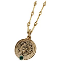 Smaragd Sacred Heart Coin Medaillon Anhänger Kette Halskette J Dauphin