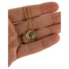 Emerald Sacred Heart Medal Gold Plated Silver Pendant Necklace