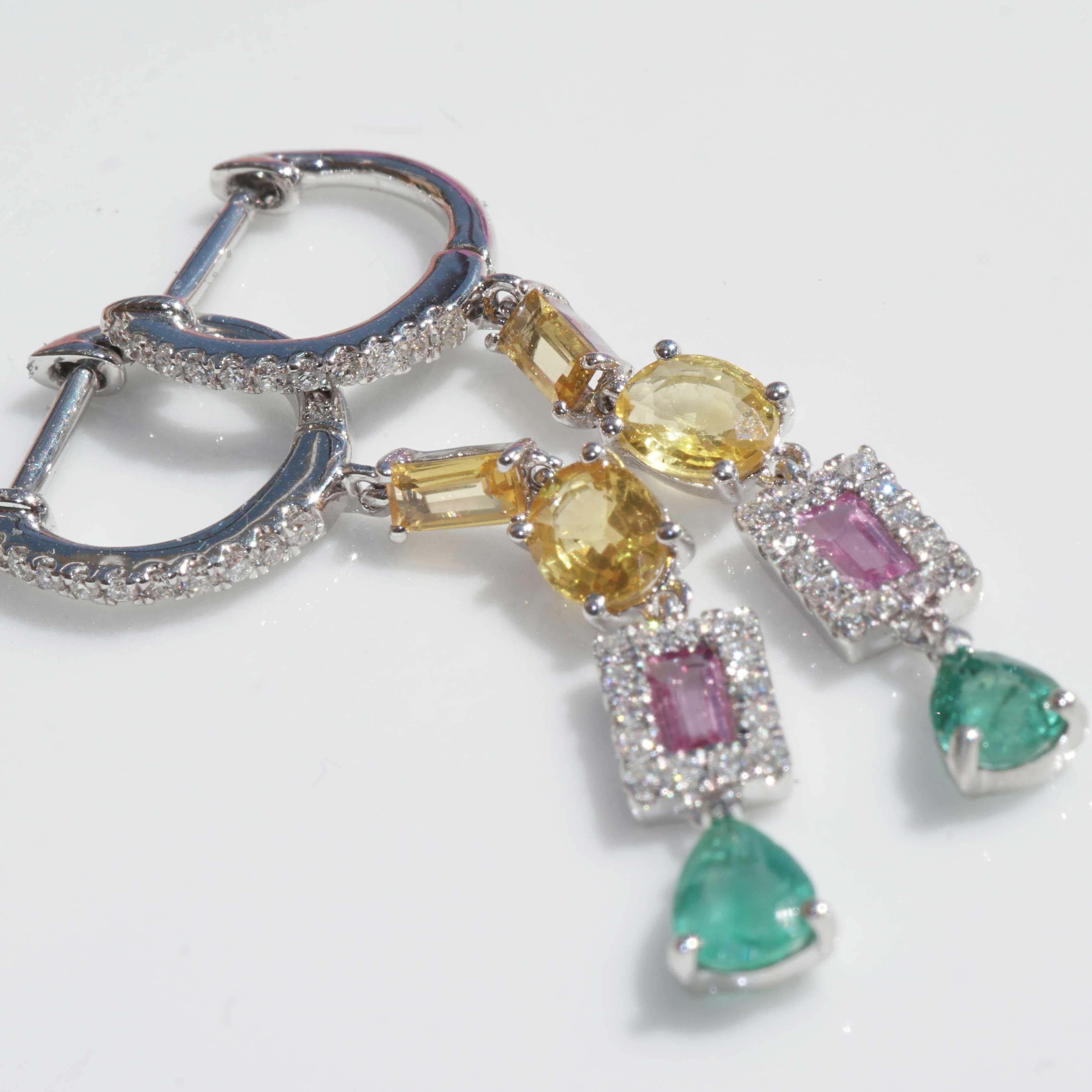 Smaragd Saphir Brillant Creole Ohrringe bunt ist hip bewundernswerte Kombination im Angebot 4